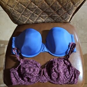 Lot Of 2 Victoria's Secret Unlined T-Shirt Strapless Underwire Floral Lace Bras